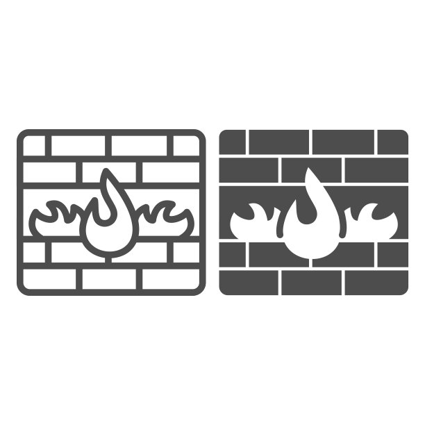 带有防火线和实体图标的砖墙，web安全概念，防火墙防御攻击标志上的白色背景，未受保护的网络安全砖墙图标的轮廓。矢量图形。图片下载