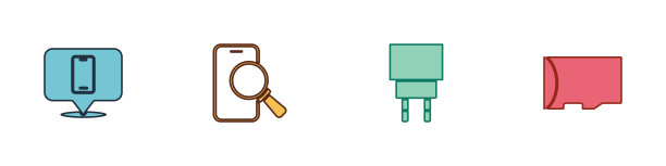设置手机维修服务、、充电器和Micro SD存储卡图标。向量图片下载