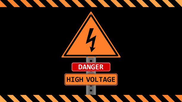 高电压标志在黑色背景与橙色黑色条纹图片下载