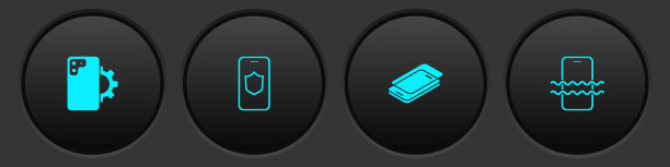 设置手机维修服务，手机与屏蔽，玻璃屏幕保护器和防水手机图标。向量图片下载