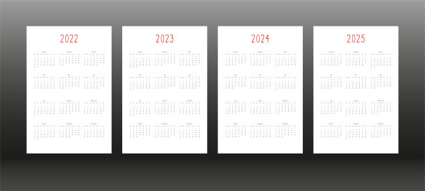 2022年，2023年，2024年，2025年日历，每日，每周，每月，个人计划日记模板，可爱的极简风格。个人日程日历的笔记本。星期从星期日开始图片下载