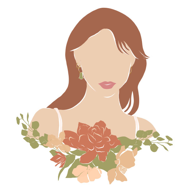 年轻女孩拿着花的插图图片下载