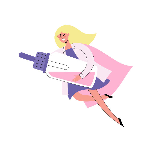 矢量插图的医生-超级英雄飞行与鼻子滴到病人。图片下载