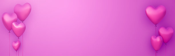 粉色情人节横幅，上面画着模糊的心。图片下载