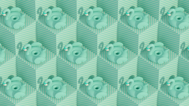 充气火烈鸟在等角立方体，暑假和旅行背景图片下载