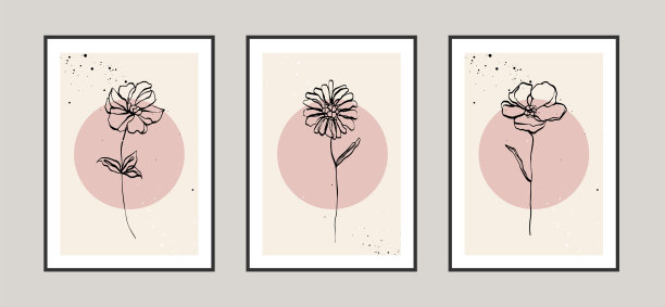 用于墙壁装饰、明信片或宣传册封面设计的不同形状的现代抽象花卉线条和艺术背景。矢量插图设计。图片下载