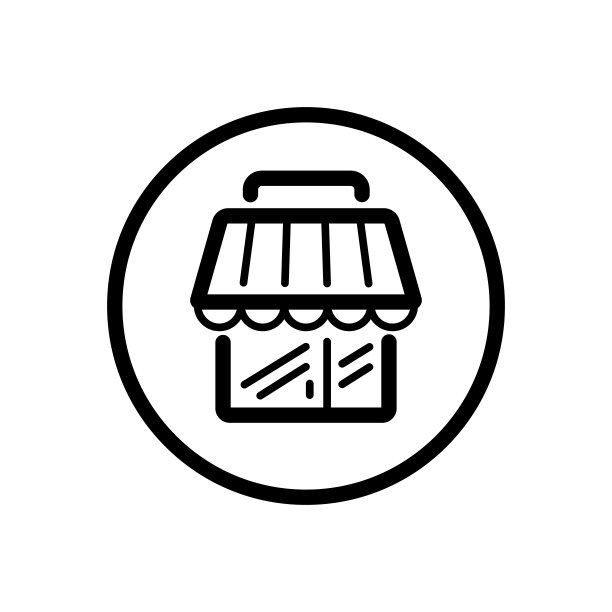 商店建筑。简单的存储。市场。商业大纲图标在一个圆圈。矢量图图片下载