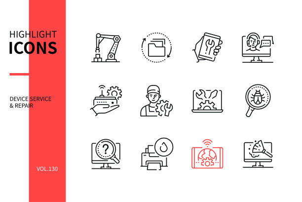 设备服务和维修-现代线条设计风格图标集图片下载
