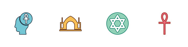 Set Cross ankh，印度教的精神寺庙，星的大卫和图标。向量图片下载