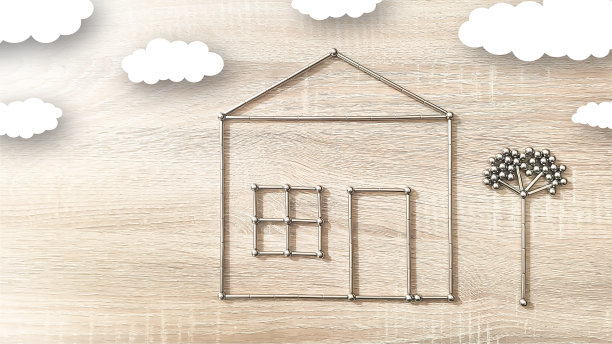 房子由磁铁木背景与云图片下载