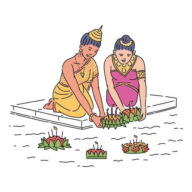 卡通女子庆祝传统泰国罗伊图片下载