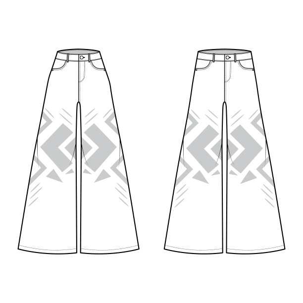 一套Phat裤子牛仔牛仔裤技术时尚插图与全长，正常低腰，高上升，宽腿图片下载