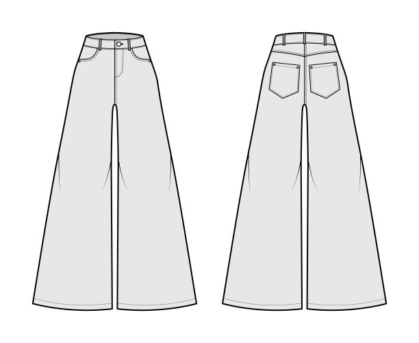 牛仔裤宽松的裤子牛仔技术时尚插图与全长，正常的腰，高，5个口袋，铆钉图片下载