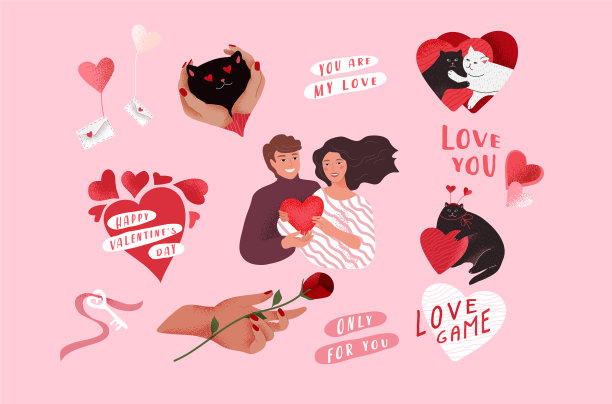 情人节问候元素设置为卡片或图片下载