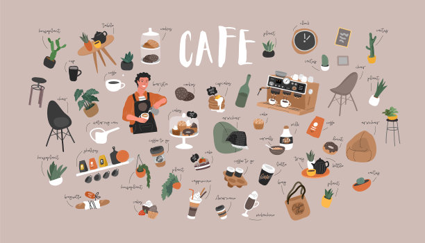 咖啡厅手绘收集卡通咖啡店图片下载