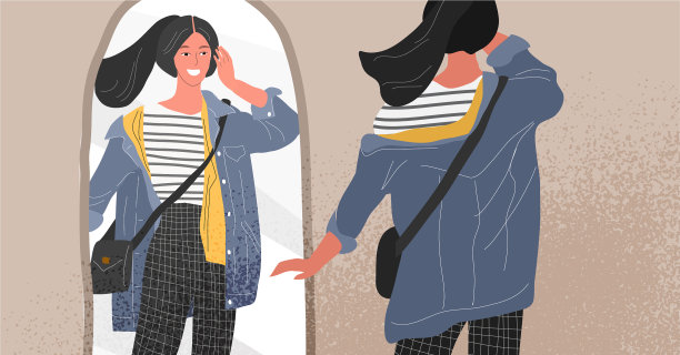 可爱的年轻女子穿着休闲时尚的衣服看着图片下载