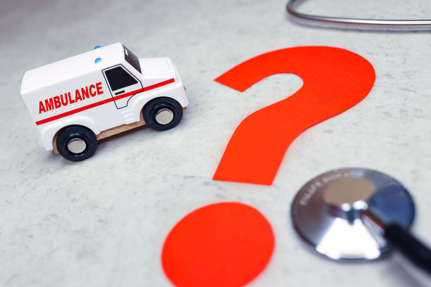 带红色问号的救护车。图片下载