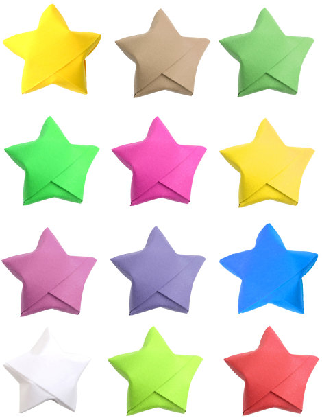 彩色幸运折纸星星孤立的白色背景图片下载