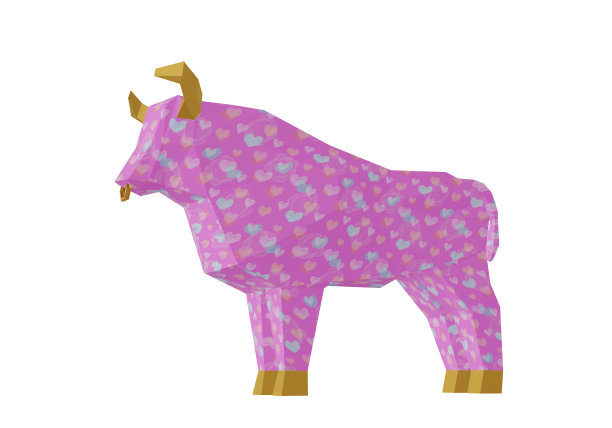 粉色多边形公牛心形，3d渲染图片下载