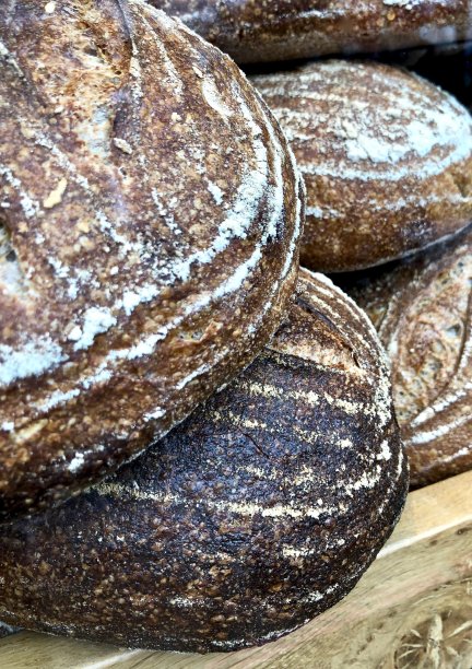 圆圆的乡村面包面包的特写图片下载