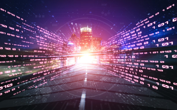 数字数据流与运动模糊的道路，以创建快速传输的视觉图片下载