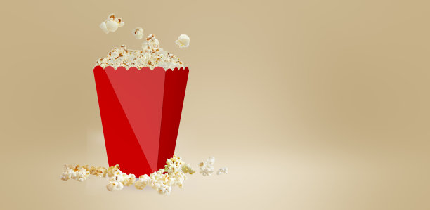 咸爆米花孤立在白色背景，3d渲染红杯纸盒。适合您的设计元素。图片下载