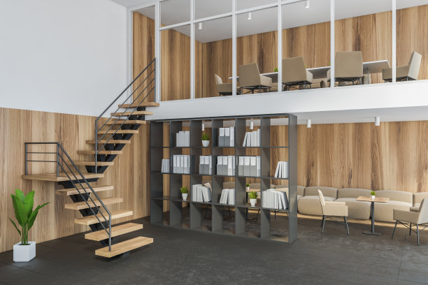 灰色和木制的办公室等候室角落图片下载