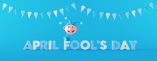 蓝色背景下盒子里的搞笑杰克。愚人节概念3d渲染图片下载