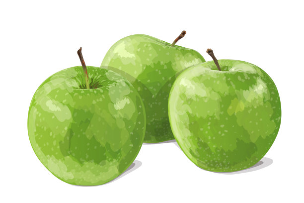 三个青苹果孤立在白色背景上。矢量图图片下载