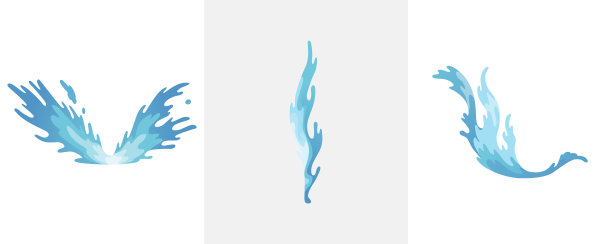 水飞溅。蓝色的水波集，波浪形的液体象征着大自然的运动。孤立矢量设计元素图片下载