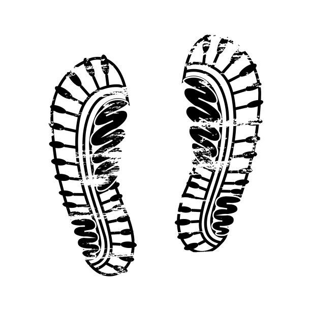 双脚印人鞋剪影。鞋鞋底印。矢量脚印图标，孤立的脚印上的白色背景图片下载