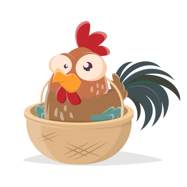 一只公鸡在篮子里的滑稽卡通插图图片下载