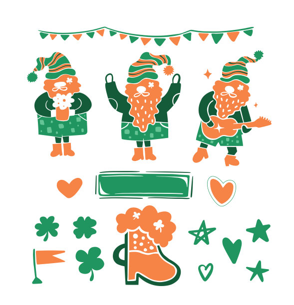 小精灵，矢量插图，圣帕特里克节，设计孤立对象，矢量，扁平风格的角色集。手绘图片下载