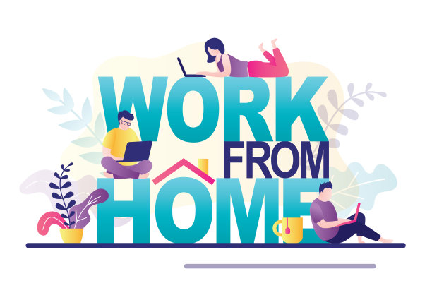 在家工作，概念横幅或登陆页。商务人士使用笔记本电脑。远程工作，远程通信。图片下载