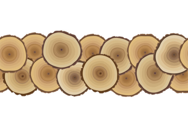 用木头切割的边沿。手绘无缝木纹图案。自然的棕色。树的年轮。锯木厂背景概念，树木横截面，木质纹理插图。向量。图片下载