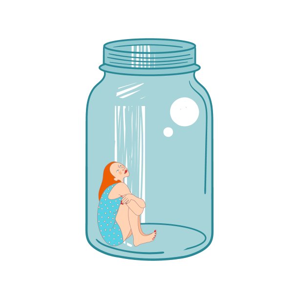 玻璃罐里的女孩。是孤独或隔离的隐喻。图片下载