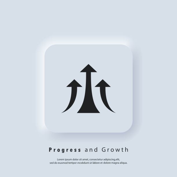 箭头图标。性能图标,进步。增加,箭头标志。向量。UI图标。Neumorphic UI UX白色用户界面web按钮。Neumorphism图片下载