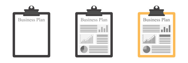 一套剪贴板和一张写有商业计划的白纸。经营理念。图片下载