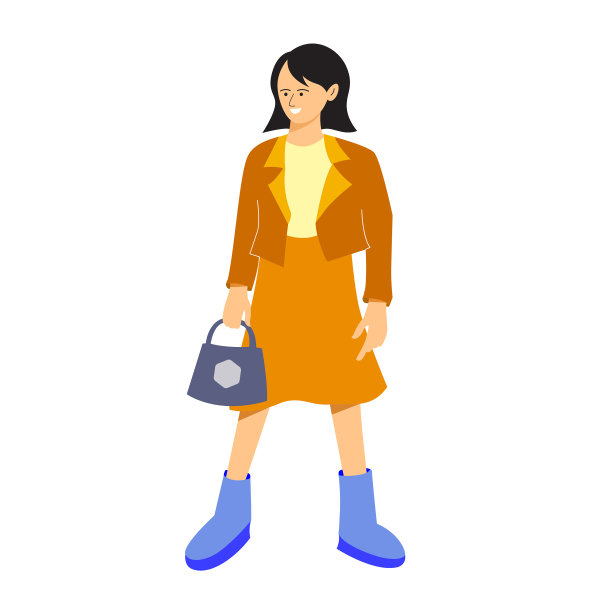 穿着时髦夹克、手提包和高统靴的时髦年轻女子。平面矢量设计字符插图与白色背景图片下载