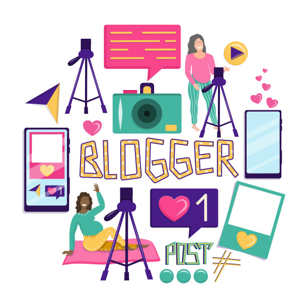 一组博客的图标。快乐的怀孕女孩博主对着镜头微笑。删除一个关于怀孕的视频博客。这名妇女是白人和黑人，属于不同的种族。矢量图图片下载