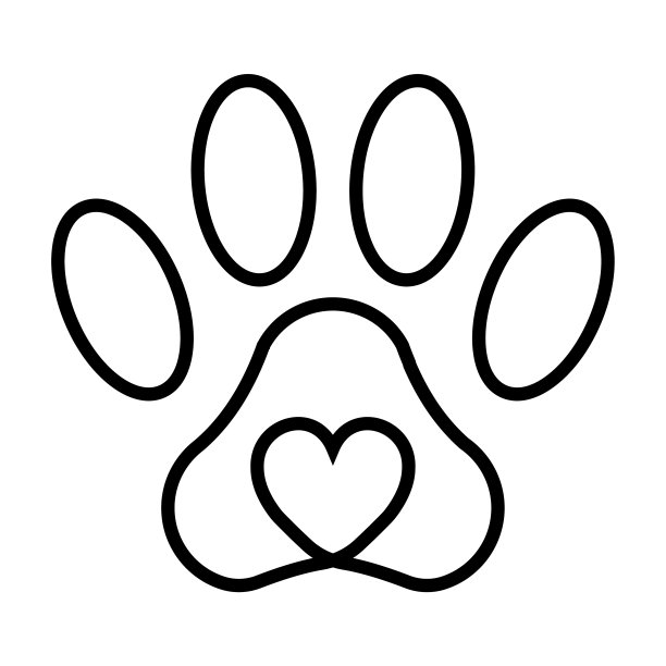 宠物爪印猫狗人朋友，向量宠物爪印与心，标志象征爱动物，兽医诊所标志图片下载