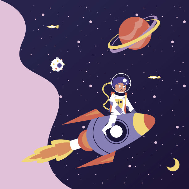 宇航员男孩坐在火箭太空场景图片下载