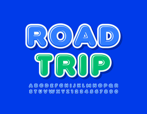向量明亮的标志公路旅行与一组字母和数字图片下载
