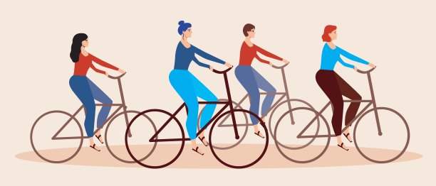 女自行车手孤立，自行车游行的概念，平面矢量股票插图与年轻人或成年人骑自行车图片下载