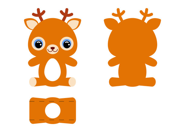 DIY可爱的鹿巧克力蛋holder模板。复活节彩蛋的零售纸盒。可打印颜色方案。激光切割矢量模板。孤立包装设计插图。图片下载