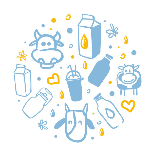 采购产品天然乳制品海报，背景，卡片，包装模板手绘矢量插图图片下载