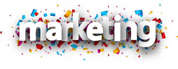 五彩纸屑背景上的白色营销标志。图片下载