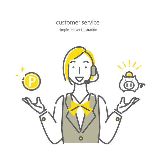 客服女员工，线条艺术插画图片下载