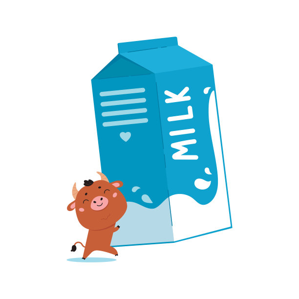 农场奶牛与包装牛奶的插图图片下载