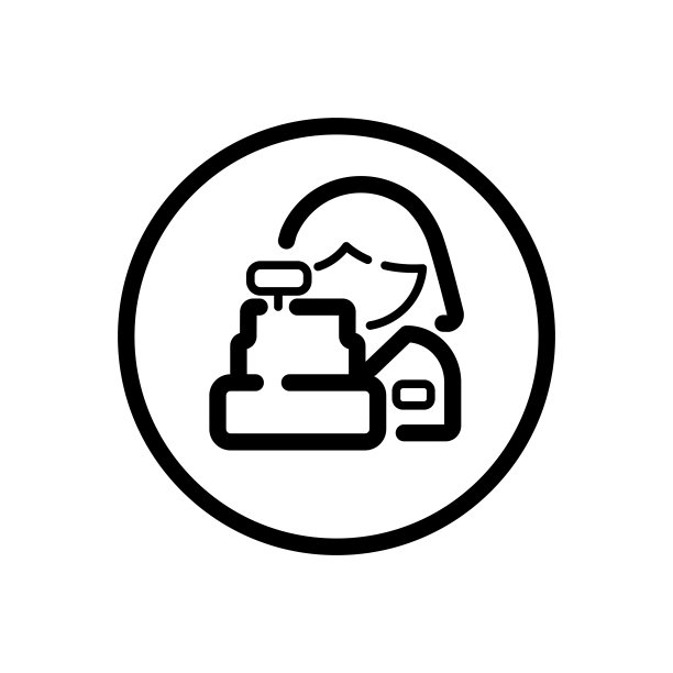 女性超市收银员。女人和收银机。商业大纲图标在一个圆圈。矢量图图片下载